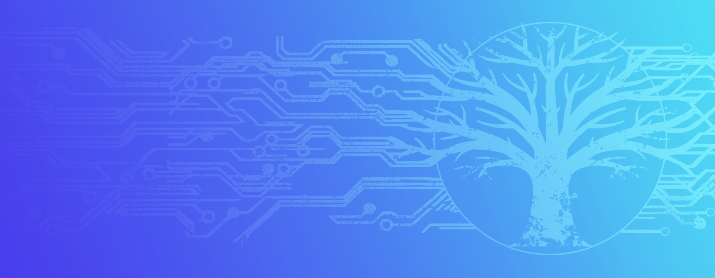 White Oak Security's header image features our logo, a white oak tree with its branches becoming circuits and a background of blue to light blue.
