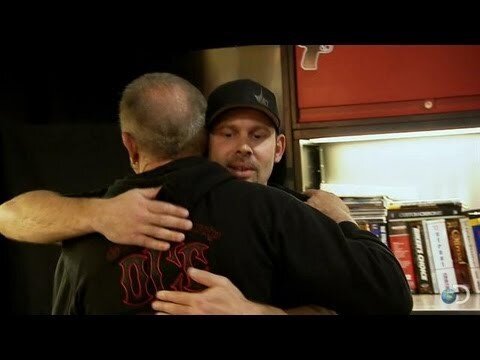 Senior and Paulie from Pawnstars are hugging in this image - making up from the White Oak Security meme.