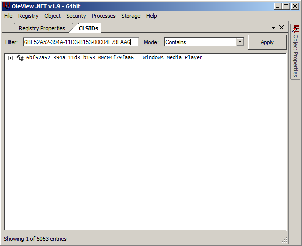 White Oak Security's Oleview screenshot shows the CLSID for Windows Media Player Control