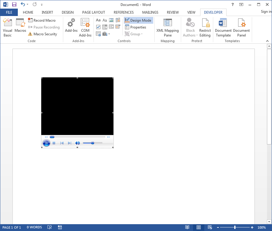 By clicking ok, the White Oak Security team was able to add a Windows Media Player to the Word doc.