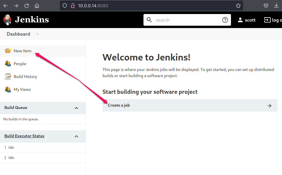 Screenshot by White Oak Security shows that you should Select “New Item” and then “Create a Job” to start creating a malicious Jenkins project.