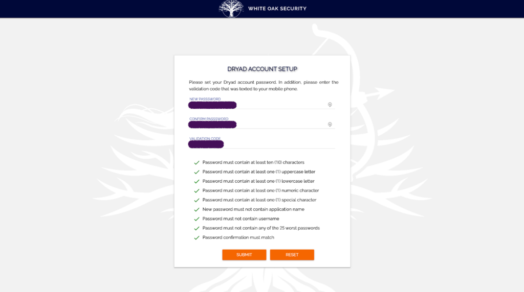 Screen grab of successful password and validation code for DRYAD 