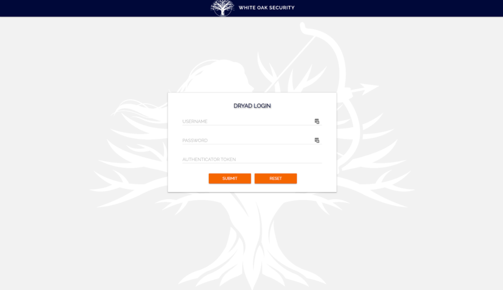 DRYAD login page screenshot by White Oak Security 