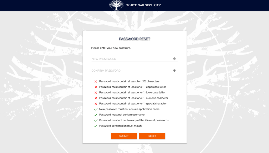 DRYAD password reset page that has enter your new password 