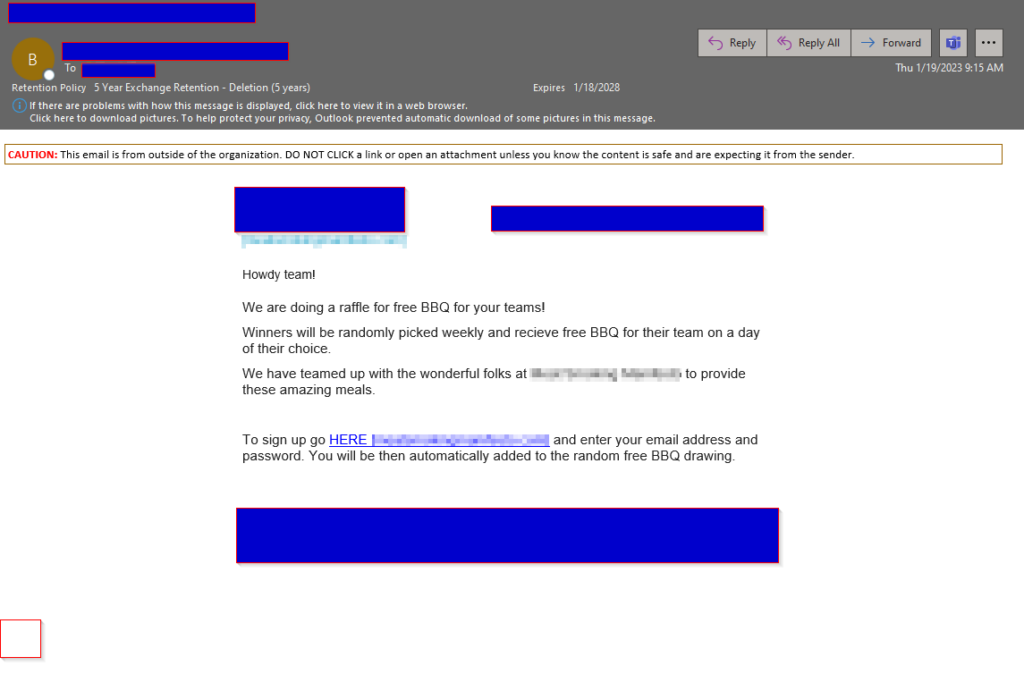 succesful phishing email sent to White Oak Security 