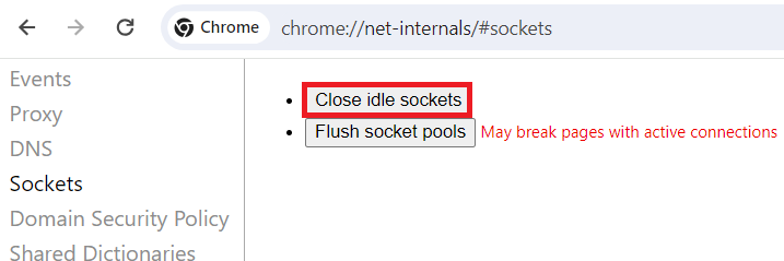 Close idle sockets is highlighted in red box in this screenshot by white oak security, a cyber advisors company